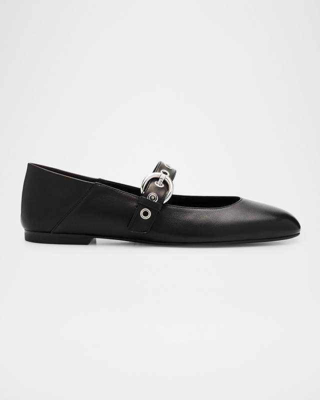 Supermoto Leather Mary Jane Ballerina Flats